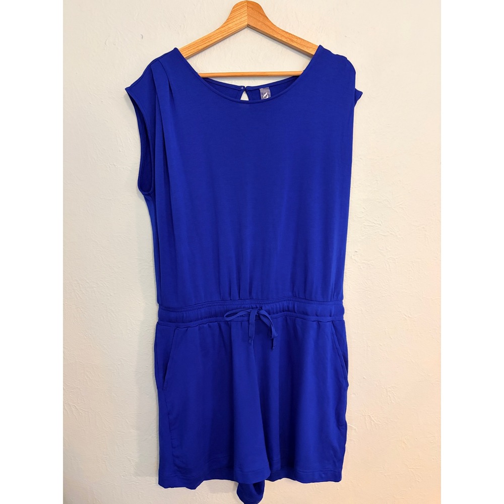 Lou & Grey Blue Sleeveless Romper L Drawstring Waist Lounge Casual Resortwear
